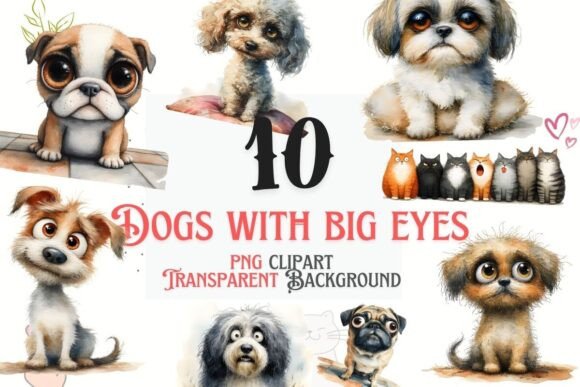 10 Big-Eyed Cute Dog PNG Cliparts for Playful Projects