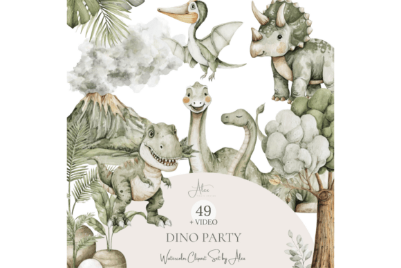 49 Watercolor Dino Party Clipart PNGs: A Designer's Toolkit