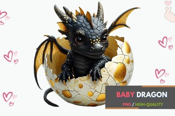 Adorable Baby Dragon Hatching from Egg: A Design Asset