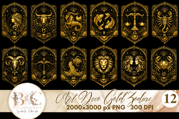 Art Deco Gold Zodiac Clipart: Elevate Your Creative Projects