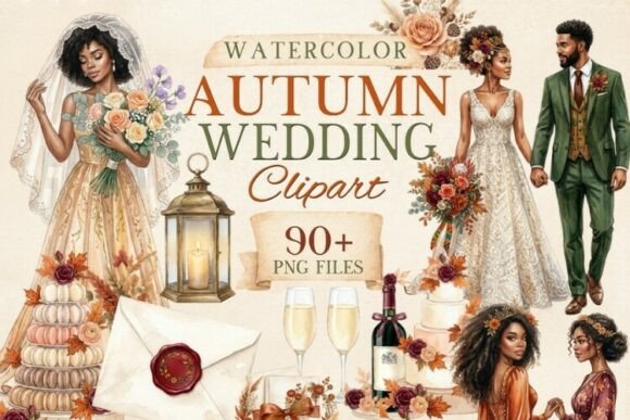 Black Autumn Wedding Clipart PNG Bundle: A Visual Celebration