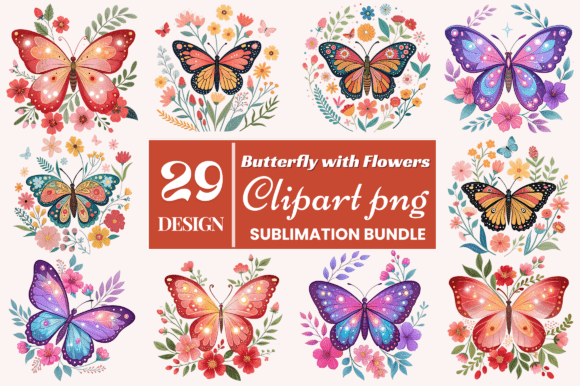 Butterfly with Flowers Clipart PNG Bundle: A Versatile Design Asset