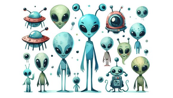 Cute Aliens with Antennas: A Whimsical Design Asset
