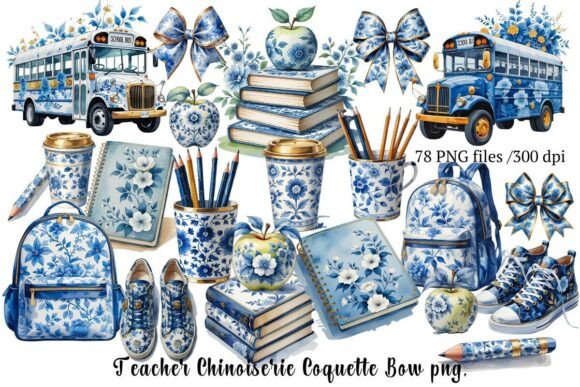 Elevate Classroom Style with Chinoiserie Back to School Teacher PNG