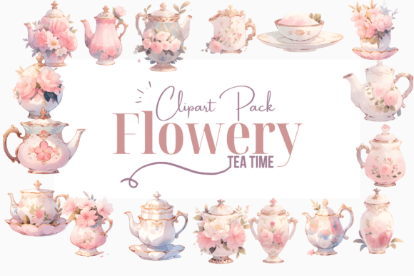 Flowery Tea Time Clipart Pack: Infusing Classic Charm into Modern Design