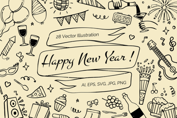 Hand Drawn New Year Collections: Vintage Festive Style
