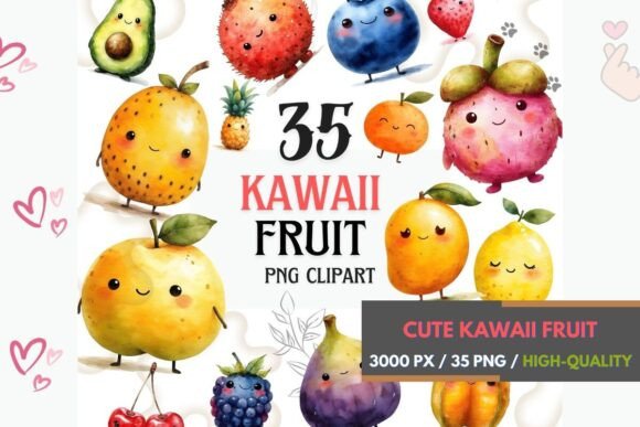 Kawaii Cute Fruits Clipart Set PNG: A Fresh Visual Identity