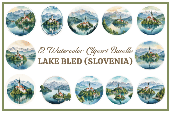 Lake Bled Watercolor Clipart: Alpine Fairytale Design Assets