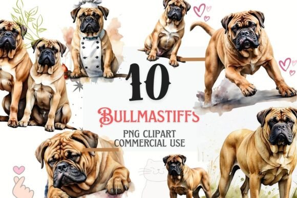 Majestic Bullmastiff Watercolor Clipart for Creative Projects