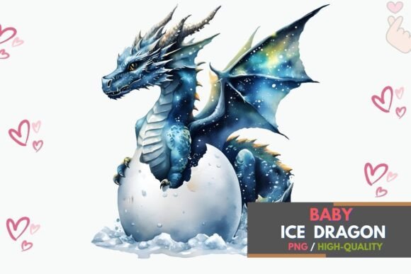 Mystical Ice Dragon Hatching from Egg: A Fantasy Design Asset