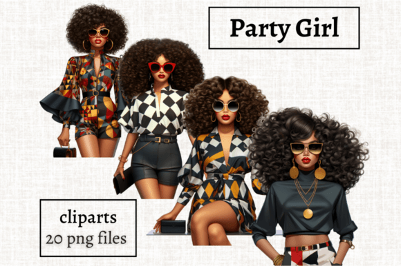 Party Girl Clipart: Black Girl 20 PNGs for Vibrant Designs