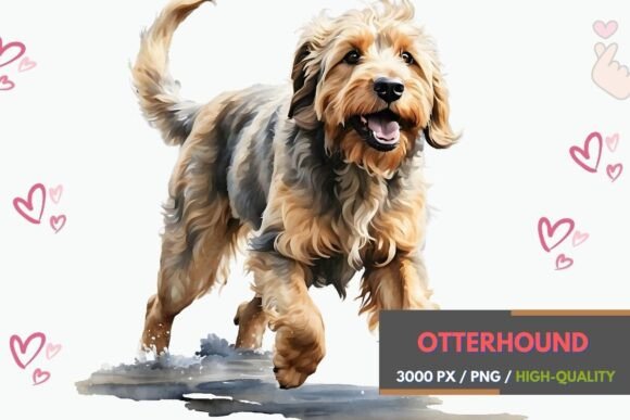 Running Otterhound Dog Sublimation Art: A Rare Breed's Charm