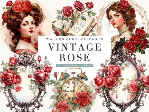Timeless Botanical Beauty: The Watercolor Vintage Rose Clipart Bundle