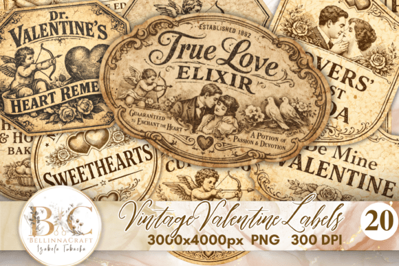 Timeless Romance for Your Projects: Vintage Valentine Labels PNG