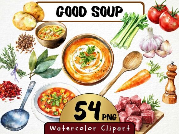Watercolor Good Soup Clipart: Cozy Digital Art for Every Project