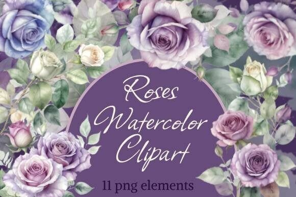 Watercolor Roses Клипарт: Lilac Flowers for Elegant Designs