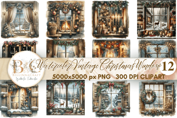 Watercolor Vintage Christmas Window PNG: A Designer's Festive Toolkit