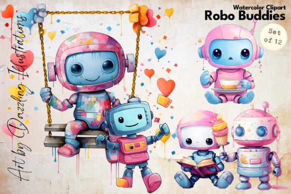 Whimsical Automation: The Robo-Buddies Watercolor Nursery Aesthetic